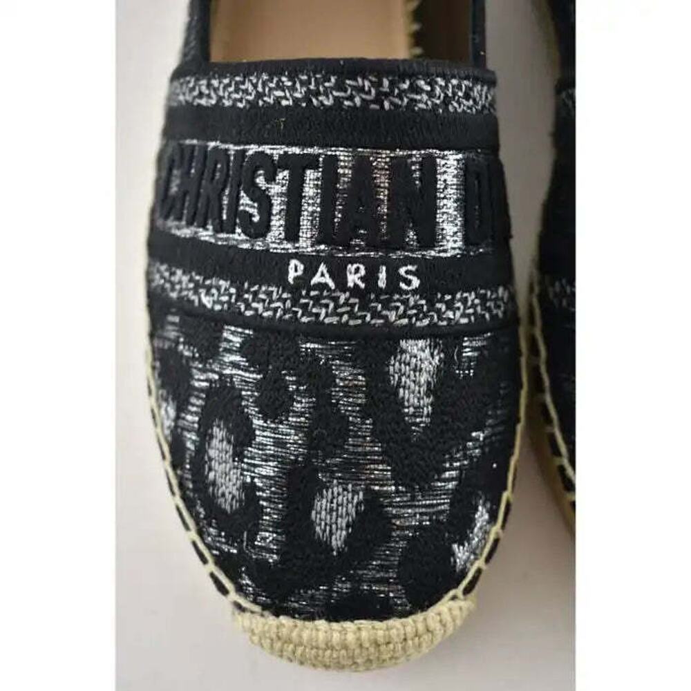 Dior Granville Mizza Lurex Embroidered Black Grey Silver Logo Espadrille Flat 37 - Picture 7 of 12